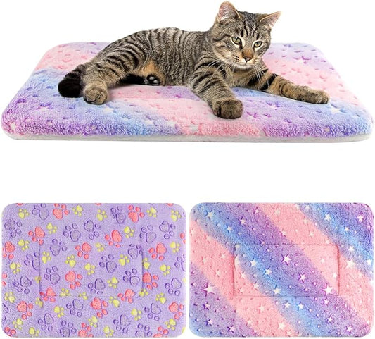 2 Pack Cat Blanket for Indoor Cat, Warm Calming Kitten & Puppy Beds for Anxiety and Stress, Washable Small Dog Mat for Crate, Fuzzy Pet Blankets