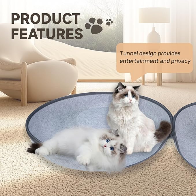 iCAGY Large Cat Tunnel Bed Toys for Indoor Cats (Light Grey, 24")