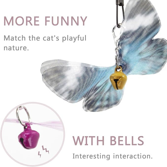 SONGWAY Cat Butterfly Toys - 13 Pieces Cat Toy Set with Retractable Wand and Butterfly Toy Replacement with Bell, Interactive Toys for Indoor Cats Kittens