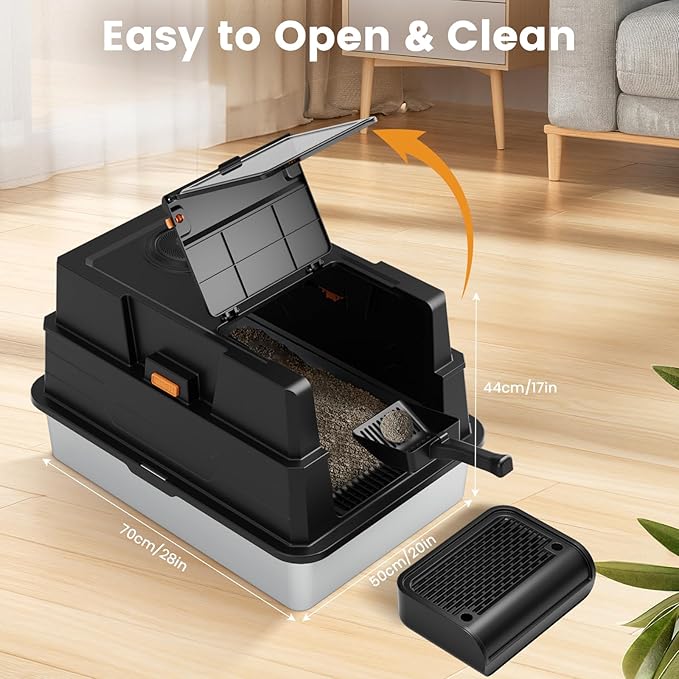 Enclosed Stainless Steel Litter Box XXXL, Extra Large 28" L x 20" W Metal Litter Box Enclosure with Cover and Foot Pedal and Scoop for Big Cats & Multiple Cats with High Sided, Easy Cleaning