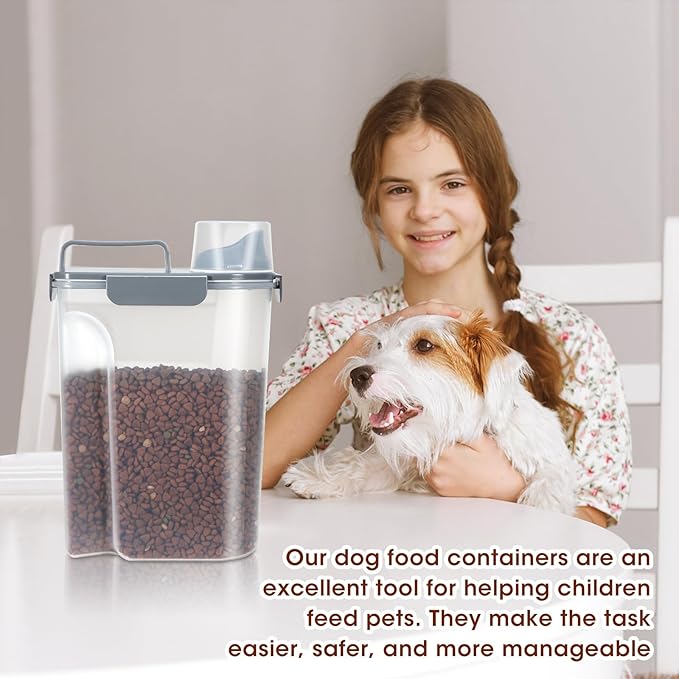 TBMax 2 Pack Cat Dog Food Storage Containers 10 to 14 Lbs, Portable Travel Pet Container Dispenser with Easy-Pouring Spout & Cup, Airtight Bird Seed Container Dog Treat Storage Bin