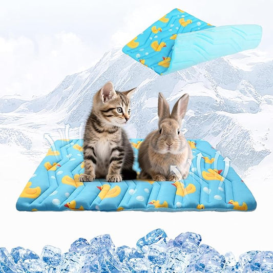 KOOLTAIL Cat Cooling Mat, Upgraded Two Sided Cooling Pad for Dogs Cats Puppy, Soft Pet Sleeping Blanket Keep Cool in Summer with Cute Duck Pattern, Washable Waterproof for Crate Sofa Bed, Blue S