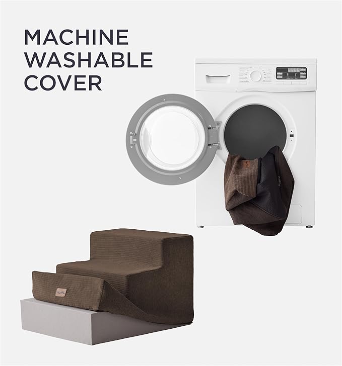 Made4Pets Dog Steps for Bed, Extra Wide Dog Stairs for High Bed Couch Sofa, 35D Foam Pet Steps for Small Dogs and Cats, Non-Slip Bottom Pet Stairs, Brown, 4 Steps