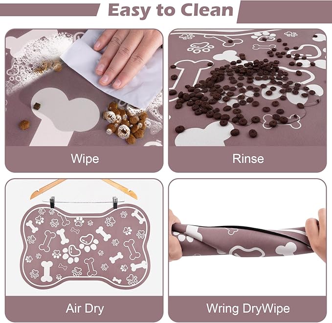 Dog Cat Mat for Food and Water,Rapid Absorbent Pet Feeding Mat, Bone Shaped Dog Placemat Bowl Mat with Rubber Backing,No Stains Pet Food Mats Indoor, Pet Accessories Supplies,Brown 17"×29"