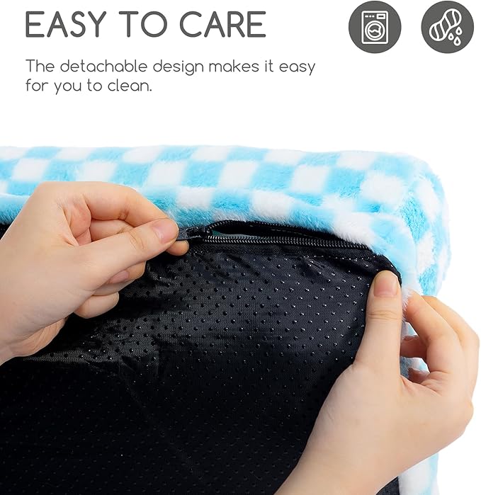 Hollypet Fluffy Plush Dog Cat Pet Couch Soft Calming Sofa Bed for Medium Small Cats and Dogs, Blue and White