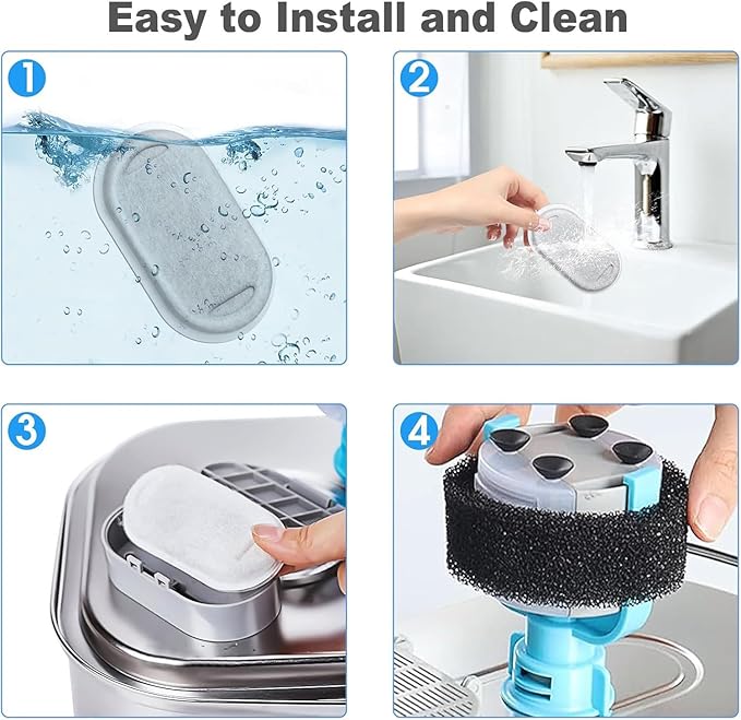 Cat Water Fountain Filters, 36 Pack Replacement Filters for 108oz/3.2L& 67oz/2L Stainless Steel Dog Water Fountain（18 Filters & 18 Sponges