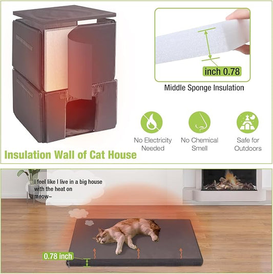 Cat House Outdoor Insulated Feral Cat Shelter for Winter