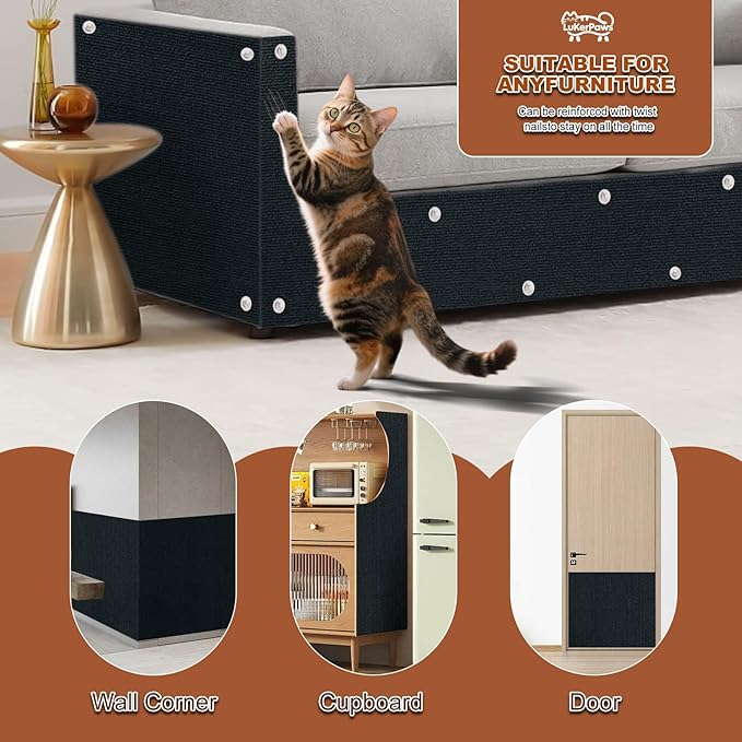 Cat Scratch Mat, Self-Adhesive Trimmable cat Scratch Furniture Protector for Couch, cat Scratch pad，cat Tree，DIY Climbing Carpet for Cat Tower Replacement Pads (Khaki, 78.7" x 15.8")