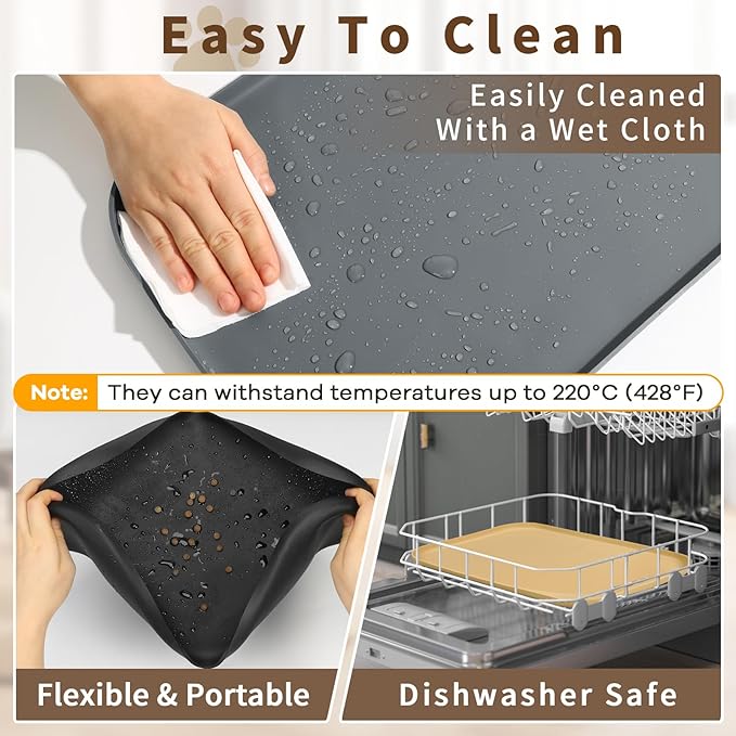 Silicone Pet Feeding Mat with Raised Edge & Residue Collection Pocket for Food and Water, Dog Bowl Mats, Cat Bowls Placemat with High Lip for Floor Waterproof, 19 x 12 x 0.7 Brown