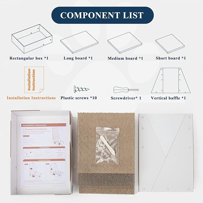 L-Shaped Cat Scratcher, Vertical Cat Scratcher Scratching Posts for Indoor Cats, Durable Scratch Pad with Shreds Collection Function, Cats Bed