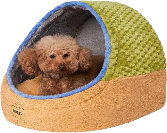 Jiupety Cute Cat Beds for Indoor Cats, Cat Cave Bed for Kittens, Hideaway Cat House for Cat & Small Dog with Anti-Slip Bottom, Washable Removable Cushion, L(19"x17"x16"), Green