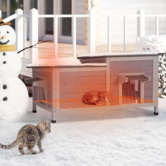 GUTINNEEN Heated Cat House with Insulated Liner Outdoor Cat House Weatherproof Cat Shelter with Heater Feral Cat House for Winter