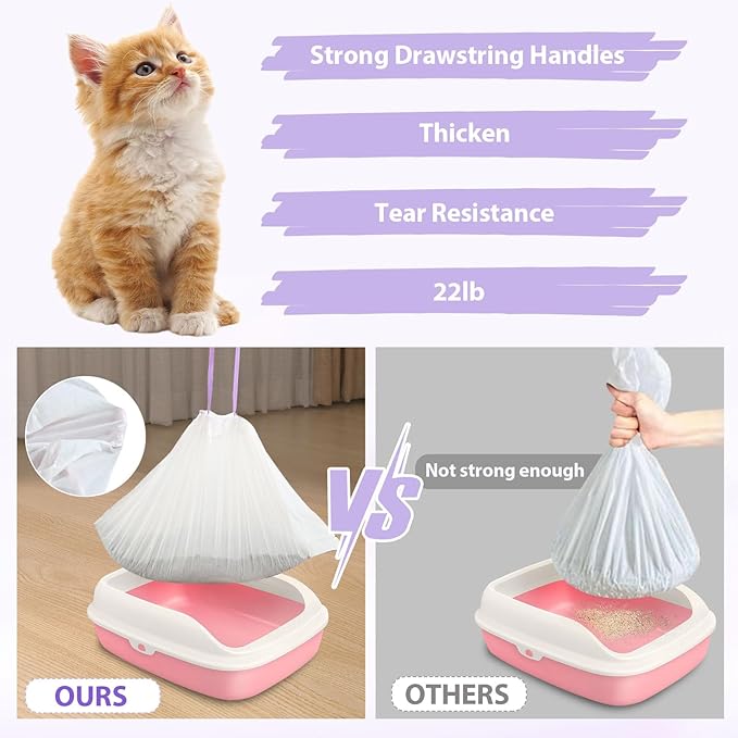 60 Pack Drawstring Cat Litter Box Liners 26" x 16" Heavy Duty Litter Pan Liner Bags with Drawstring Automatic Cat Litter Box Bags Compatible with Litter Robot 3/4
