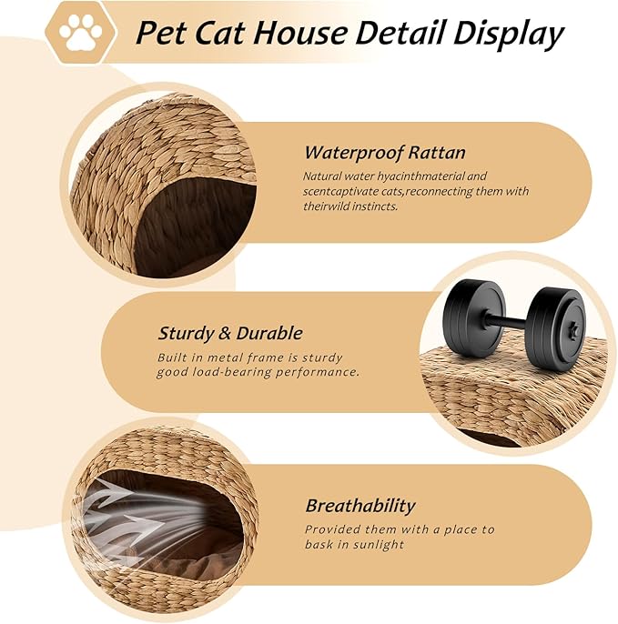 Cat House,Handwoven Cat Cave Pet Cube, Natural Cat Beds Indoor Kitten House with Double-Sided Soft Cushions, Pet Cat House for Multiple Cats, for Living Room Bedroom