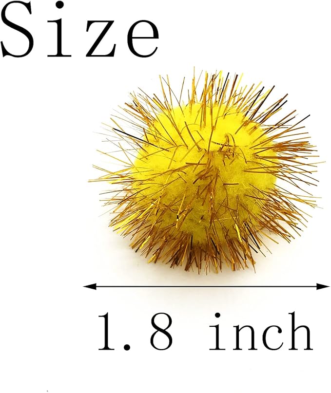 24 Pcs Cat Ball Toys, 1.8 Inch Sparkle Ball, Tinsel Glitter Pom Pom Cat's Favorite Toys, Random Color