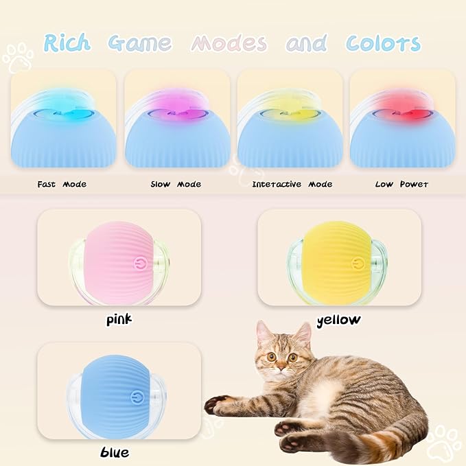 Automatic Rollie Cat Chase Ball Toy - Smart Interactive Pet Toy with 360° Rotating Motion, Rechargeable & Auto-Rolling Electric Ball for Indoor Cats/Dogs - Boredom Relief, Exercise (Yellow)