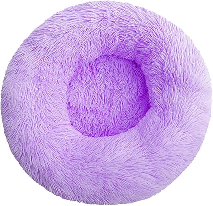 Purrfect Cat Beds - Washable 20/24 inches, Anti-Anxiety Round Plush Faux Fur, Thick Bottom (Purple, Medium) - Suitable for Indoor Cats & Small/Medium Dogs