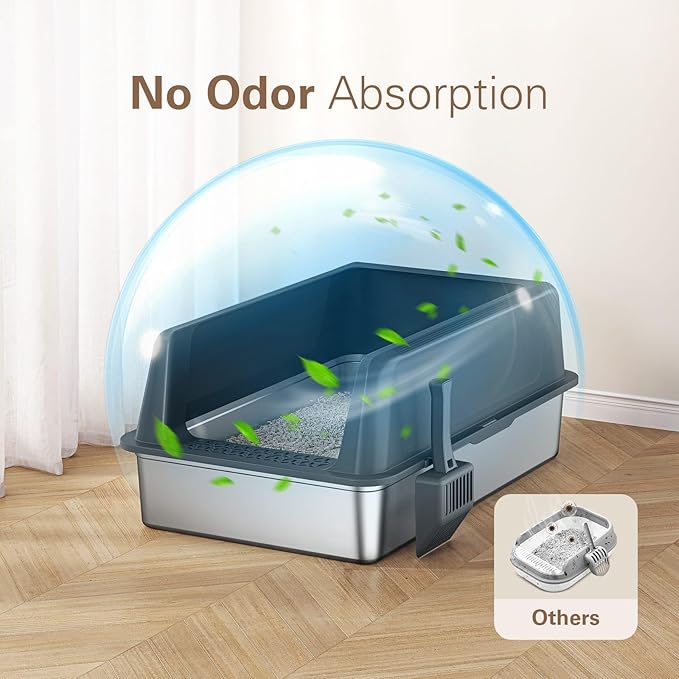 Zarler XXL Stainless Steel Litter Box for Cats, Extra Large Metal Cat Litter Box with Lid, High Sided Non-Stick Design, Leak Proof and Rust Resistant, 28 x 20 x 13 Inches, Grey