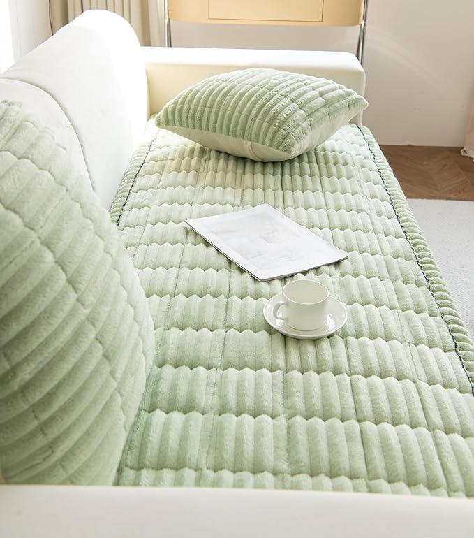 Faux Fur Plush Dog Couch Cover 3D Stripe Fuzzy Sofa Cover Non-Slip Fluffy Dog Bed Cover Pet Blanket Sofa Couch Furniture Protector for Puppy Large Dog Cat (Green,28"x82")
