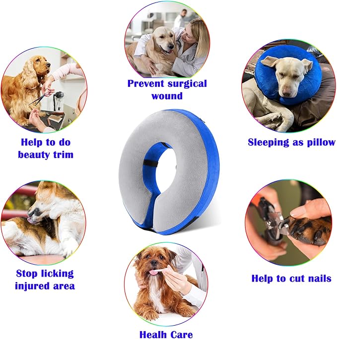 Katoggy Protective Inflatable Recovery Collar, Soft Blow-up Dog Cone Collar, Pet Donut Cone Collar, Comfy Elizabethan Collar After Surgery for Large Dog to Prevent from Biting & Scratching