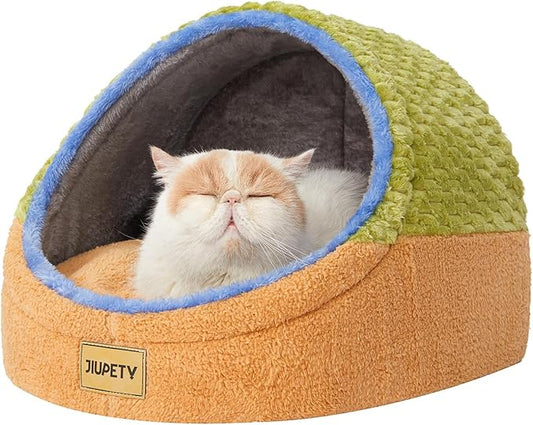 Jiupety Cute Cat Beds for Indoor Cats, Cave Bed for Kittens, Hideaway Cat House & Tent with Anti-Slip Bottom, Washable Removable Cushion, M(16"x16"x13"), Green