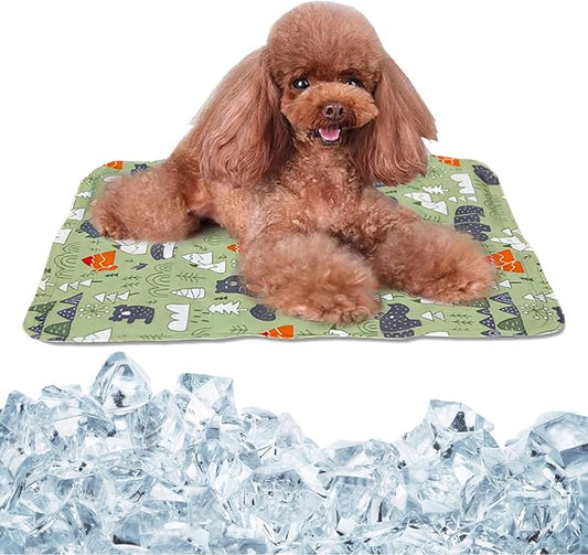 Dog Cooling Mat, Pet Self-Cooling Mat Pad Bed for Dogs Cats and Rabbits Easy Washable Summer Cool Down Comfortable Mat for Pet (Small Forest)