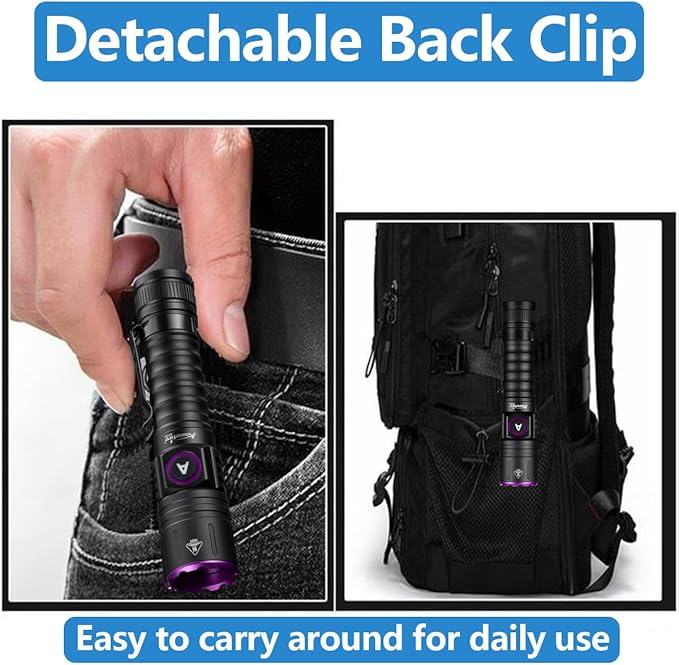 ALONEFIRE SV103 365nm UV Flashlight 10W Type C USB Rechargeable Black Light Money Detector for Resin Curing, Pet Urine Detection, Scorpion, Fishing, Minerals, Leaks, Cure Glue with Battery