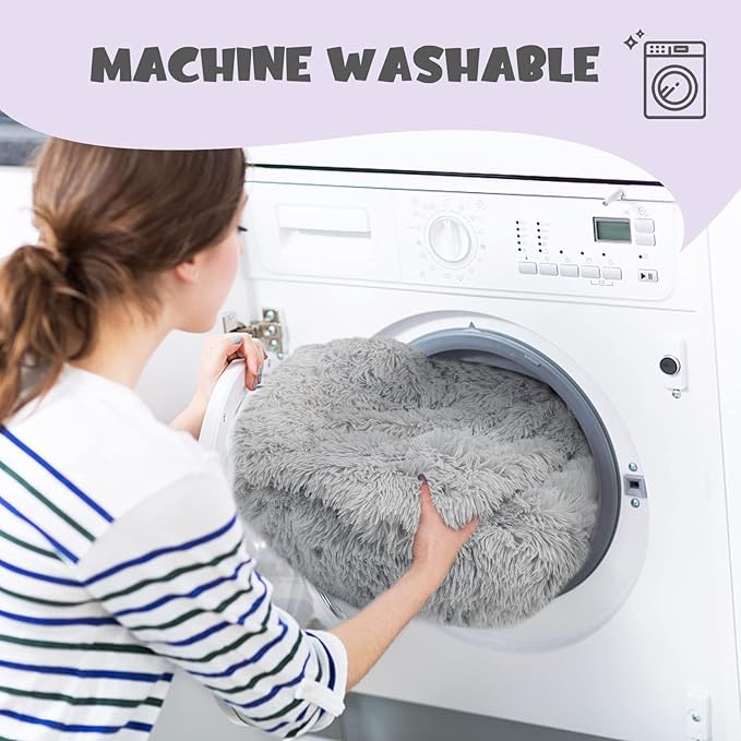 Himax Dog Beds for Large Dogs, Donut Dog Beds with Blanket, Cozy Soft Fluffy Round Dogs Beds, Washable (20"/26"/35") Light Grey