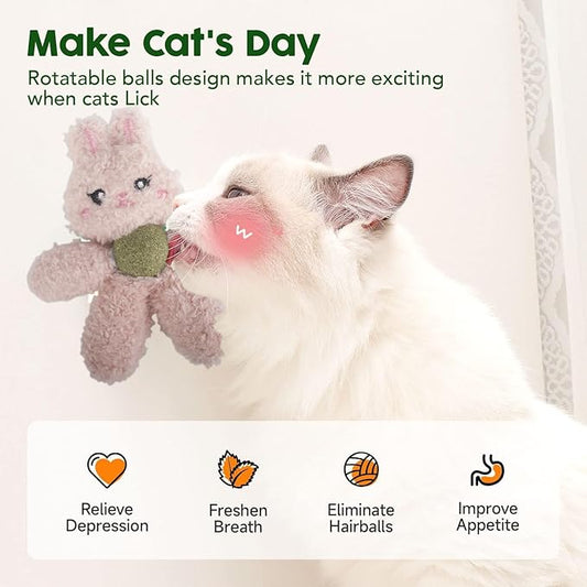 Cat Toys with Catnip Kitten Chew Bite Supplies Boredom Relief Fluffy Kitty Teeth Cleaning Chewing Cat Lovers Interactive Plush Gift (Tiger&Tiger)