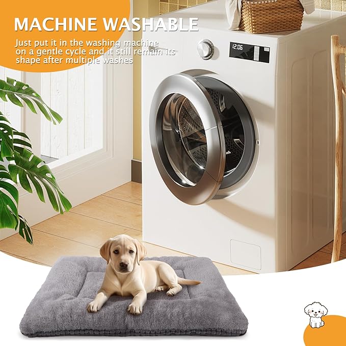 Reversible Dog Bed Mat with Plush and Corn Velvet,Soft Warm Pet Cushion, Dual Purpose Washable Sleeping Mattress Bed for Small Medium Large Dog and Cat XB004 (42"x28", Light Grey)