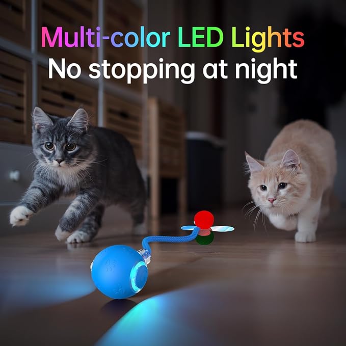 Interactive Cat Toy Ball- 2025 Smart Rolling Cat Toy with Shiny Tail, Motion Activated Boredom Relief for Indoor Cats, USB Rechargeable & Obstacle Avoidance