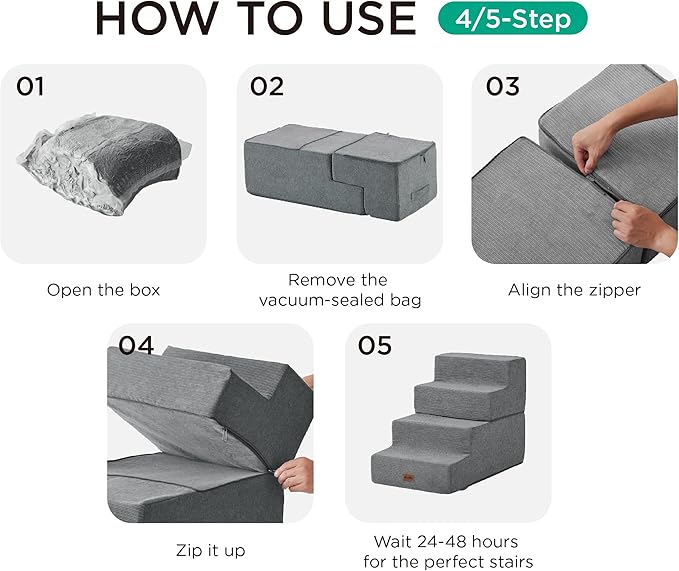 Made4Pets Dog Steps for Bed, Extra Wide Dog Stairs for High Bed Couch Sofa, 35D Foam Pet Steps for Small Dogs and Cats, Non-Slip Bottom Pet Stairs, Brown, 4 Steps