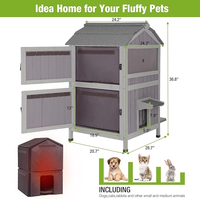 Insulated Cat House for Outdoor Cats Waterproof Feral Kitty Shelter for Winter,Insulation Liner Include…