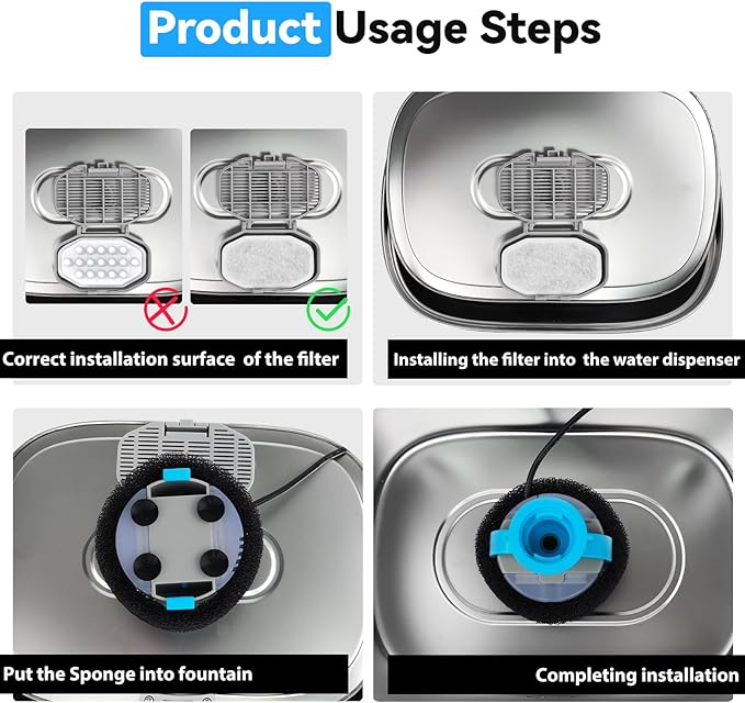 40 Packs for Cat Water Fountain Filters Replacement, Compatible with Neareal 108oz/3.2L Cat Fountain for Drinking Dog Water Dispensers (20 Replacement Water Filter + 20 Pre-Filter Sponges)