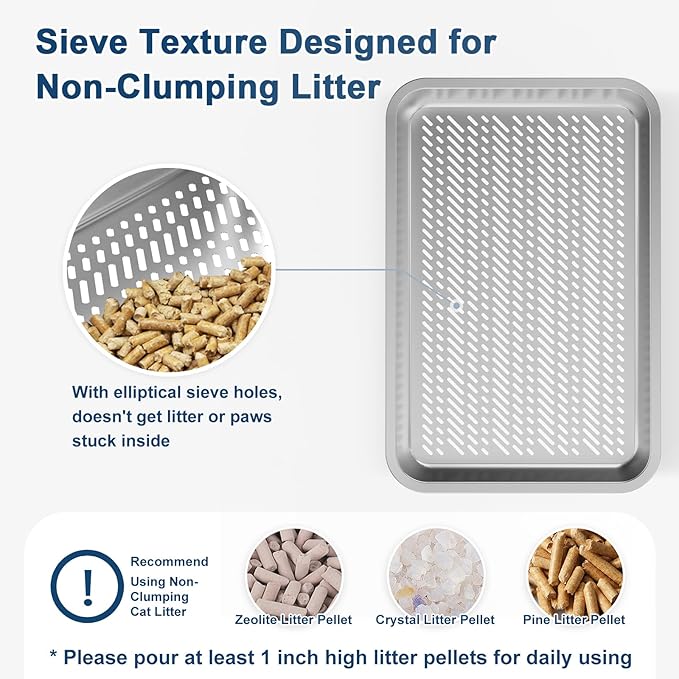 23.6”x15.7”x6” SuzziPaws Stainless Steel Cat Litter Box with Odor Control System, XL Open Top Sifting Litter Box for Big Cats, Includes Pee Pads & Liners, Easy-Clean Metal Litter pan for Pine Pellets