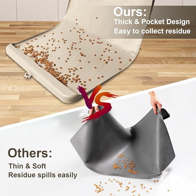 Silicone Dog Feeding Mat - 36" x 24" Large Pet Mat with Residue Collection Pocket and High Edges - Waterproof Mat for Dog and Cat Bowls