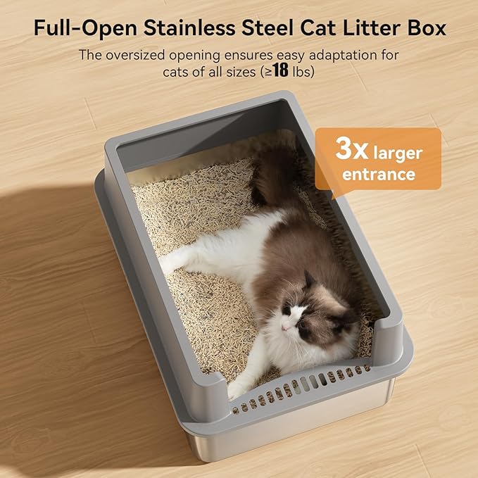 2 Pack 28" Extra Large XXL Stainless Steel Cat Litter Boxes with Lid Metal Cat Litterbox Pan for Big Cats and Multiple Cats, Anti-Leakage, Easy Cleaning, Include Scoop