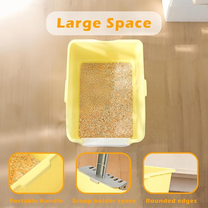 SpaceTime Large Cat Litter Box with High Sides,Cat Litter Pan with Low Entry & Small Storage Space,Cats Boxes for Kittens & Senior Cats Indoor,Anti-Splashing,Waterproof,Easy to Clean (Grey)