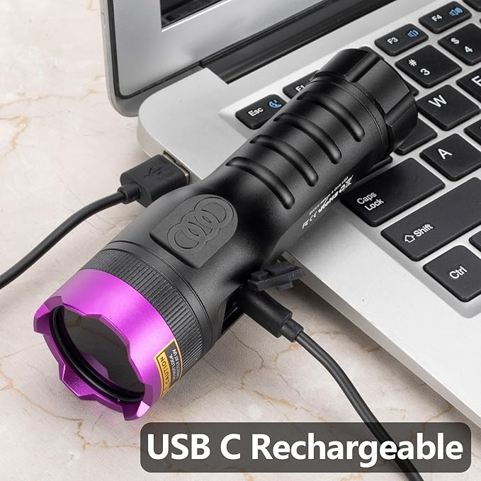 ALONEFIRE SV71 365nm UV Flashlight Strong 15W USB C Rechargeable Black Light Money Detector for Resin Curing, Pet Urine, Scorpion, Fishing, Mineral, Rocks, Glue with UV Protective Glasses, Battery