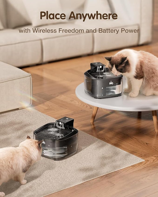 Wireless Cat Water Fountain, 108oz/3.2L Cat Water Fountain Battery Operated with 3 Modes, 5000mAh Battery, Ultra Quiet Motion Sensor Pet for Cats, Black