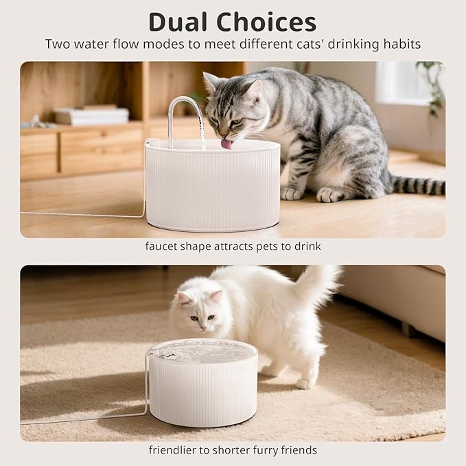 Ceramic Cat Water Fountain, 2.2L/74oz Pet Fountain, Upgraded Units 2.0 Automatic Ceramic Water Fountain for Cats and Dogs, Indoor with Ultra-Quiet Pump and Replacement Filter & Sponge (White)