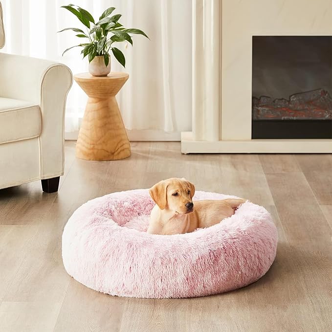 WNPETHOME Calming Dog Bed for Large Dogs, Anti-Anxiety Donut Pet Bed, Fluffy Faux Fur Plush Pet Beds，Warming Cozy Soft Round Lagre Dog Bed for Large Jumbo Dogs, Cat Cuddler Cushion Bed