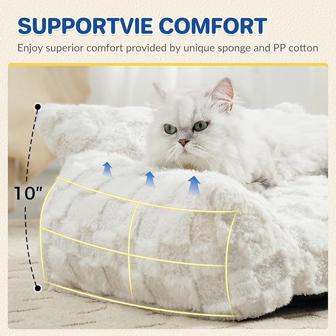 Large Dog Bed Sofa, Fluffy Pet Bed for Medium and Large Dogs, Supportive Dog Couch Sofa for Dogs, Pet Sofas with Washable Cover & Non-Slip, 38 inch, White