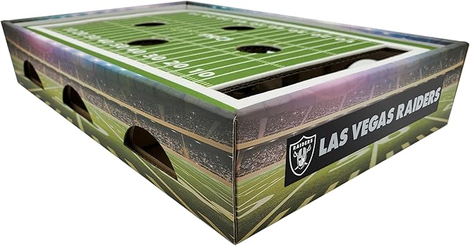 NFL Las Vegas Raiders Cat Scratcher Box, Game Day Cat Toy, NFL Football Field Designed Cat Scratcher and Lounge, Stimulating Cat Game