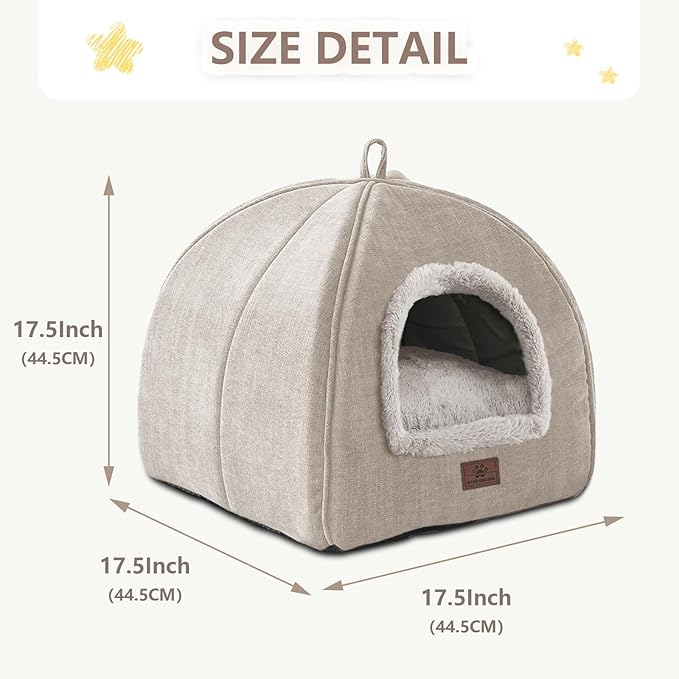 Cat Bed for Indoor Cats - Cat Cave Cat House Cats Tent with Removable Washable Cushioned Pillow, Soft and Self Kitten beds (Large, Beige)
