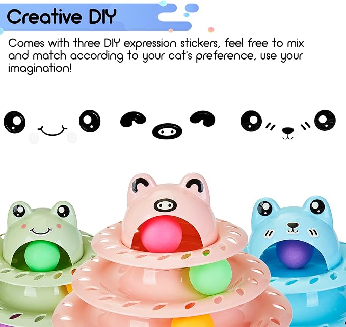 Gefryco 26PCS Cat Toys Roller 4-Level Turntable for Indoor Cats, Self Play Cat Toy Track with Colorful Balls Interactive Kitten Puzzle Toys, Fun Kitty Exercise Toys Set(Pink)