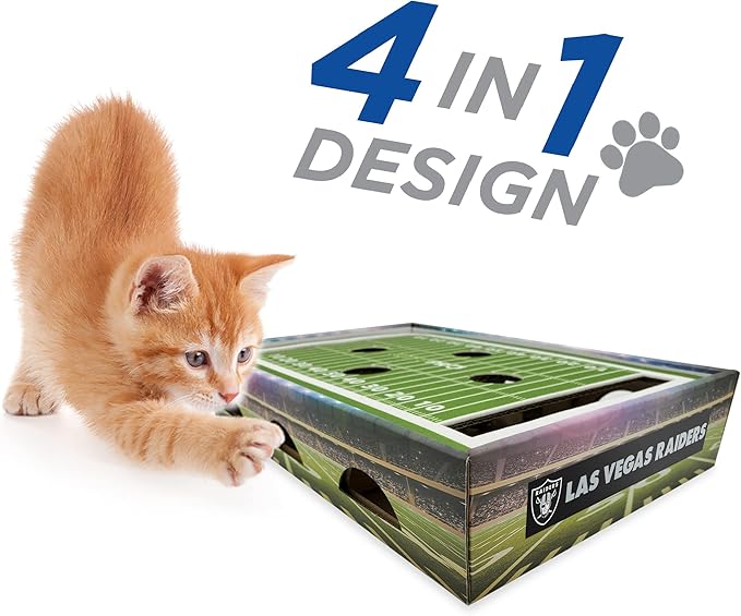 NFL Las Vegas Raiders Cat Scratcher Box, Game Day Cat Toy, NFL Football Field Designed Cat Scratcher and Lounge, Stimulating Cat Game
