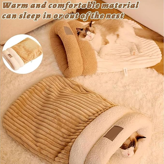Cozy Cat Winter Bed Cave - Warm, Soft, Fluffy, Washable, Indoor Cat Sleeping Bag