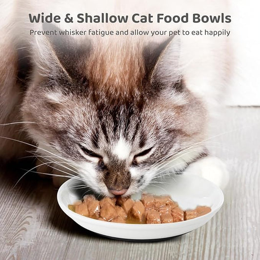 Dorakitten Ceramic Cat Bowls 6 Pack, No Whisker Fatigue Wide Shallow Cat Dishes with Non-Slip Silicone Bottom, Pet Food & Water Plates, 15cm Diameter