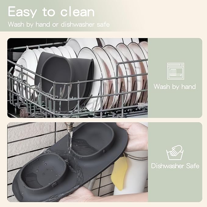 Dog Food Bowls Pet Bowls & Dog Water Bowls with No-Spill and Non-Skid, Feeder Bowls with Dog Bowl Mat for Small Medium Large Size Dogs Cats Puppy Pets, Dog Dishes (Grey)